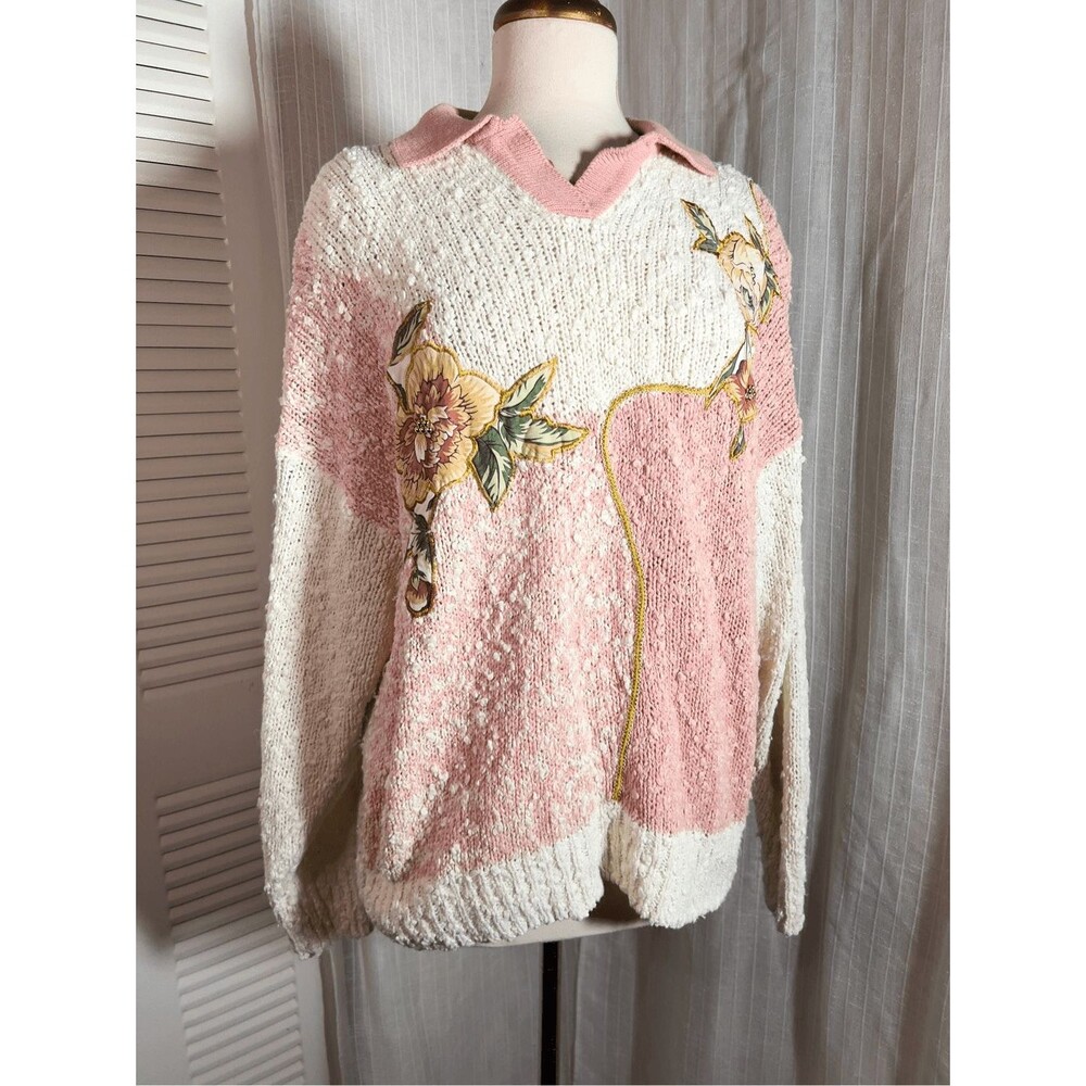 Diamond Hill Sweater Size L Vintage 80's Cream Romantic Academia Long Sleeve